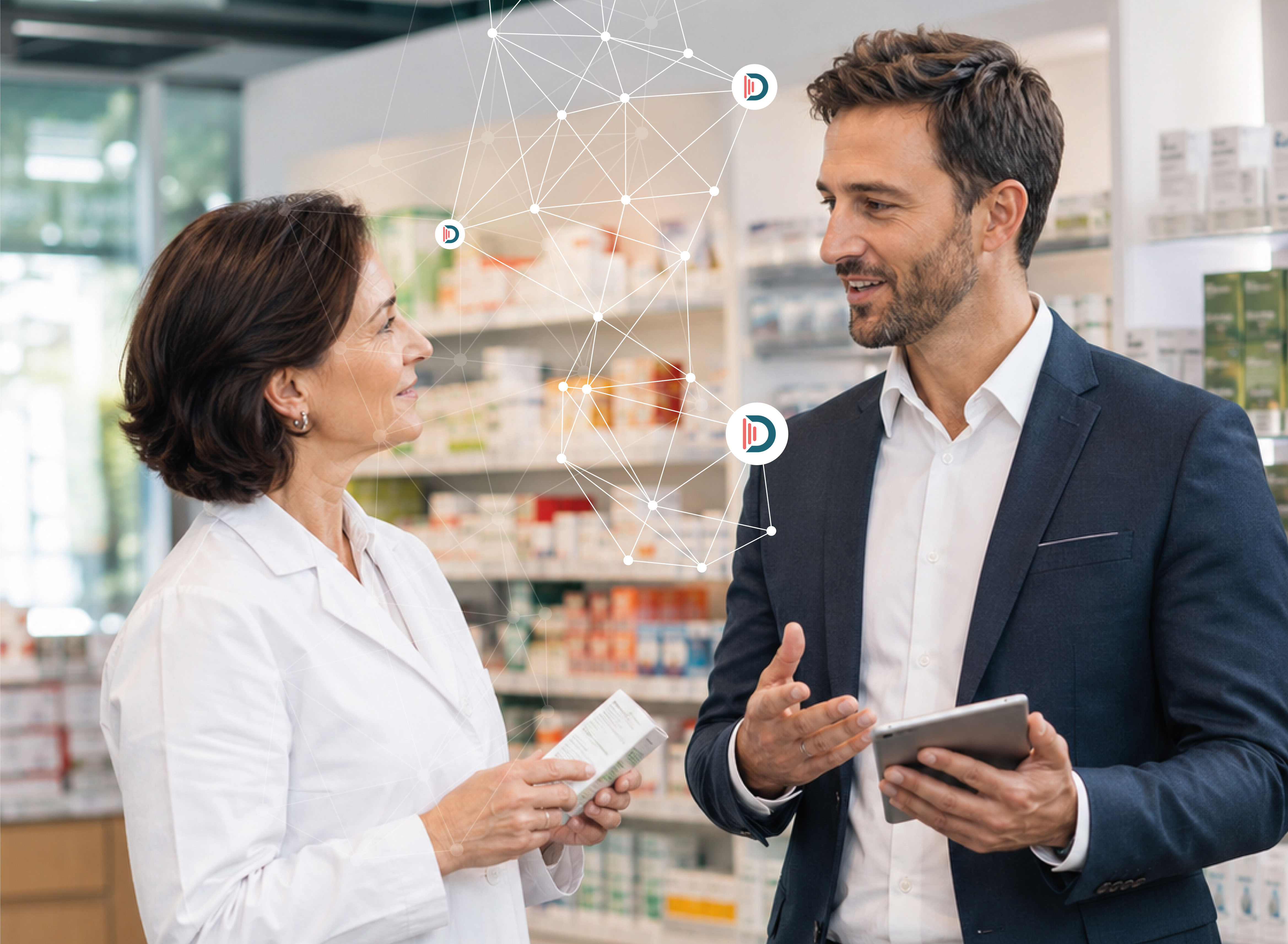 Smiling pharmacist working on computer